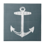 Nautical Tile<br><div class="desc">Go nautical with this navy blue linen look design with white vintage anchor.</div>