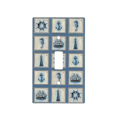 Nautical Tiles  Blue Lighthouse Anchor Ship Wheel Light Switch Cover