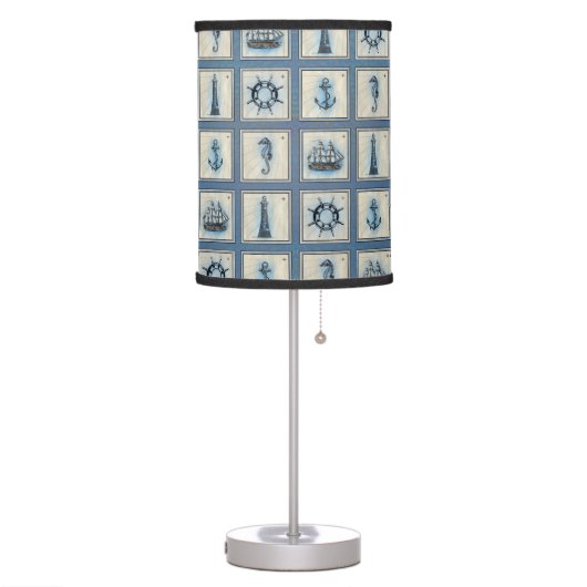 Nautical Tiles | Blue Lighthouse Anchor Ship Wheel Table Lamp (Left)