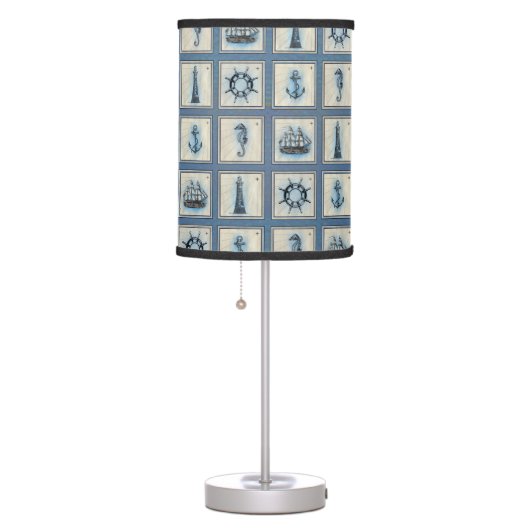 Nautical Tiles | Blue Lighthouse Anchor Ship Wheel Table Lamp (Right)