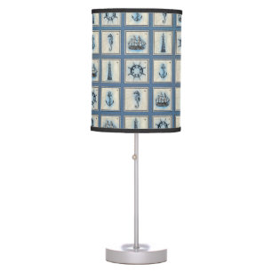 Nautical Tiles   Blue Lighthouse Anchor Ship Wheel Table Lamp