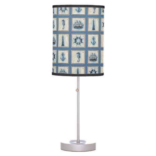 Nautical Tiles  Blue Lighthouse Anchor Ship Wheel Table Lamp