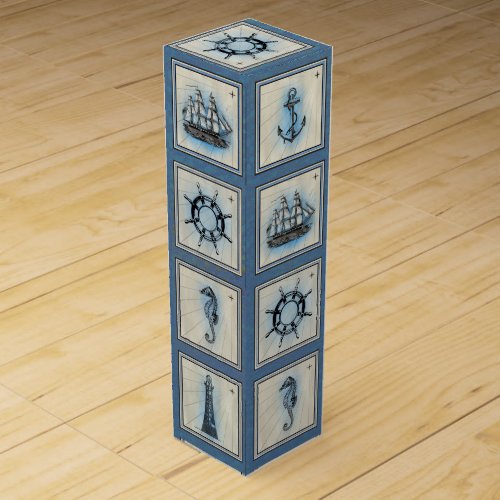 Nautical Tiles  Blue Lighthouse Anchor Ship Wheel Wine Box