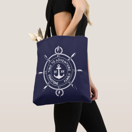 Nautical TIME TO ADVENTURE Navy  White Travel  Tote Bag