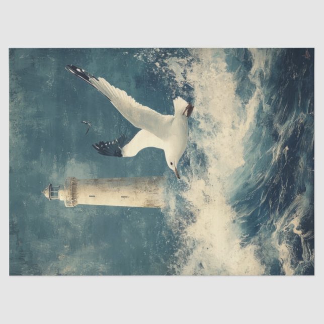 Nautical Tissue Paper with Lighthouse and Seagull (Front)
