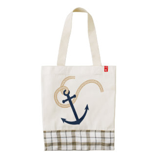 NAUTICAL TOTE BAG WITH ROPE AND ANCHOR