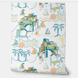 Nautical Town Print Wallpaper Wallpaper