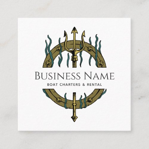 Nautical Trident Sea Ocean Theme Fishing Seaweed Square Business Card