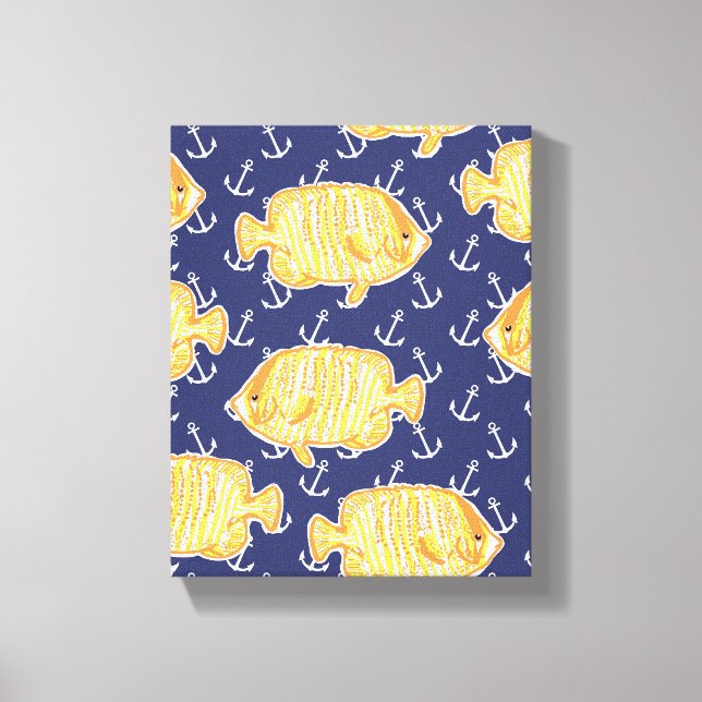 Nautical Tropical Fish Pattern Canvas Print (Front)