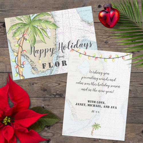 Nautical Tropical Happy Holidays From Florida Holiday Card