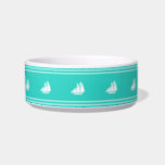 Nautical Turquoise and White Sailboats Bowl<br><div class="desc">This turquoise blue pet bowl has a row of white sailboaits around the bowl.</div>