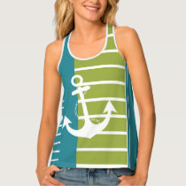 Nautical Turquoise Green Stripe with Anchor Tank Top