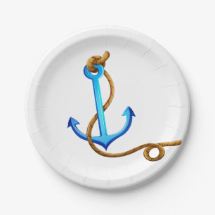 Nautical Turquoise Ship Anchor Blue Wedding Party Paper Plates