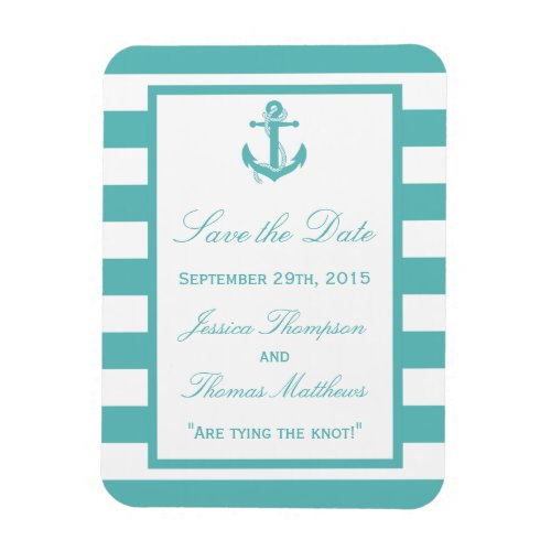 Nautical Turquoise Stripe Anchor Save The Date Magnet