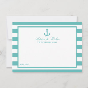 Nautical Turquoise Stripe Anchor Wedding Advice Card