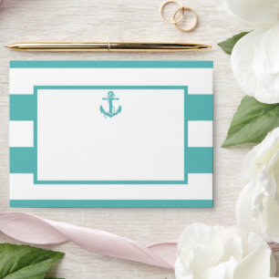 Nautical Turquoise Stripe Anchor Wedding Envelope