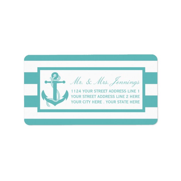 Nautical Turquoise Stripe Anchor Wedding Labels
