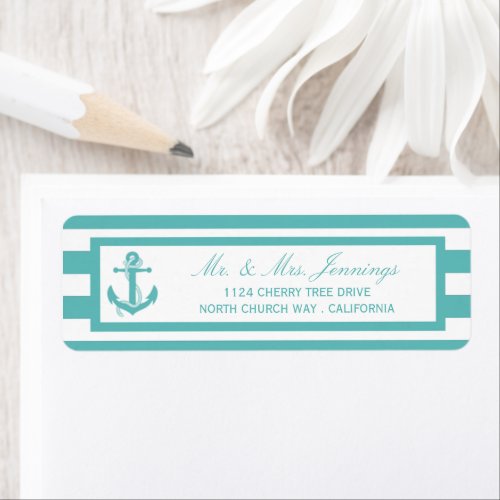 Nautical Turquoise Stripe Anchor Wedding Labels