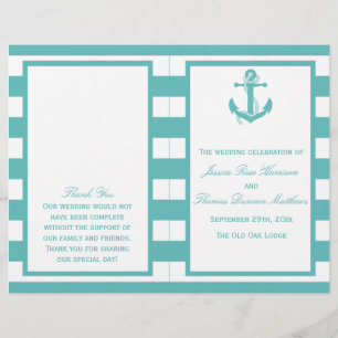 Nautical Turquoise Stripe Anchor Wedding Program