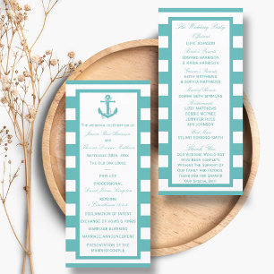 Nautical Turquoise Stripe Anchor Wedding Program