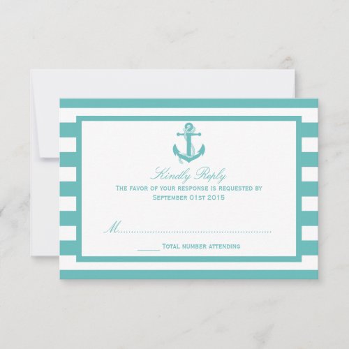 Nautical Turquoise Stripe Anchor Wedding RSVP