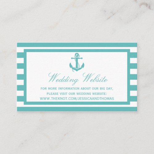 Nautical Turquoise Stripe Anchor Wedding Website Enclosure Card