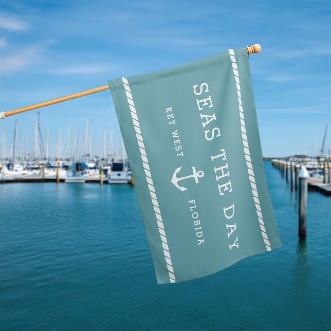 Nautical Turquoise & White Personalized Boat Name House Flag (Creator Uploaded)