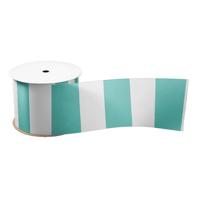 Nautical Turquoise & White Striped  Satin Ribbon (Spool)