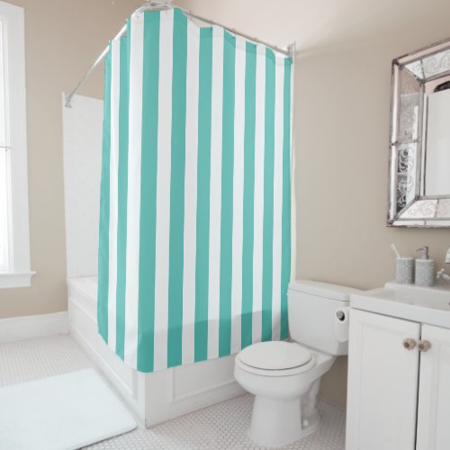 Nautical Turquoise  White Striped   Shower Curtain