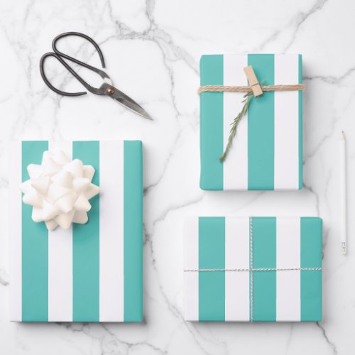 Nautical Turquoise  White Striped  Wrapping Paper Sheets
