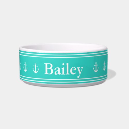 Nautical Turquoise with White Anchors  Name Bowl