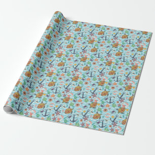 Nautical Turtles Seagul Starfish Pattern Wrapping Paper