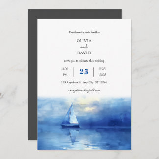 Nautical Twilight Sailboat Blue Sky Beach Wedding Invitation