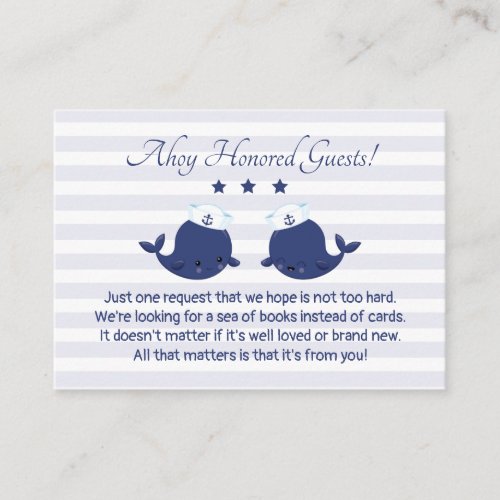 Nautical Twin Boys Ahoy Baby Shower Book Request Enclosure Card