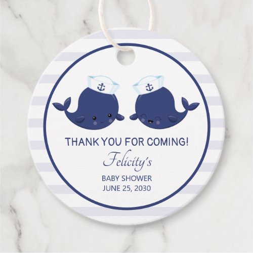 Nautical Twins Baby Boy Blue Whale Baby Shower Favor Tags