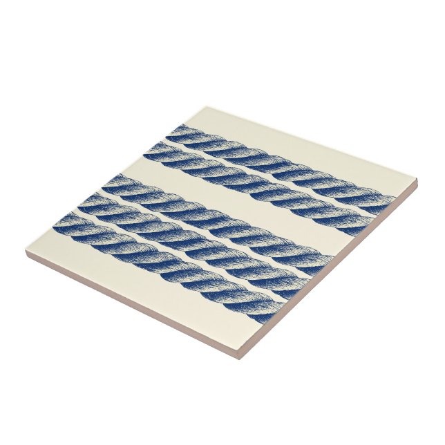 Nautical Twisted Sisal Rope Stripes Pattern Ceramic Tile (Side)