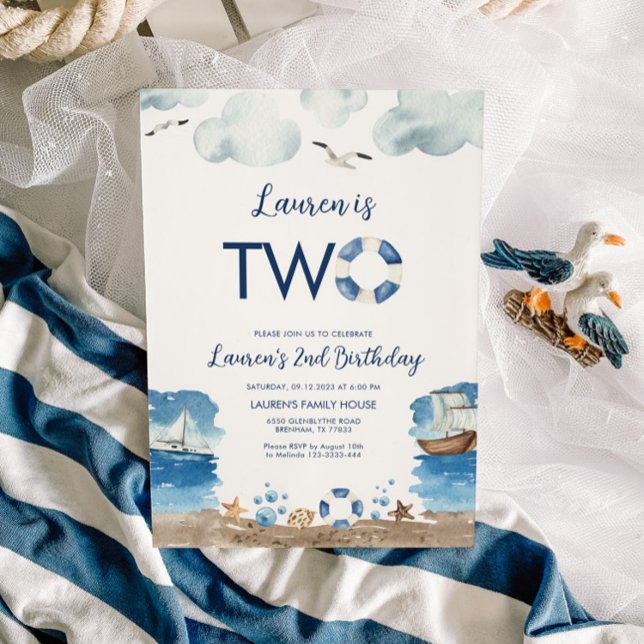 Nautical Two 2nd Second Birthday Invitation (Creator Uploaded)