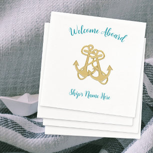 Nautical Two Anchors Welcome Aboard Galley Napkins