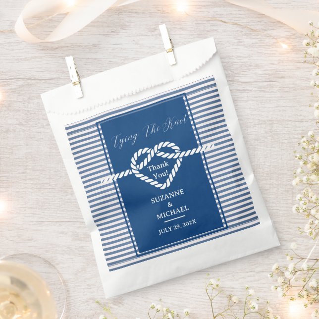 Nautical Tying Knot  Navy Blue Stripes Wedding  Favor Bag (Clipped)