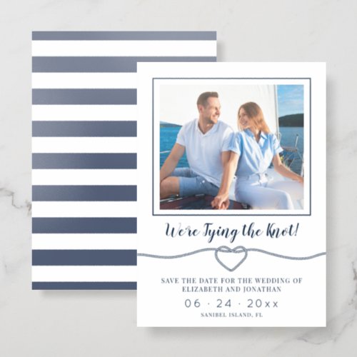 Nautical Tying Knot Wedding Photo Save The Date