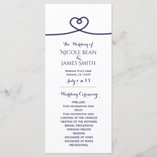 Nautical Tying The Knot Heart Wedding Program Zazzle Com