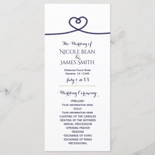 Nautical Tying the Knot Heart Wedding Program