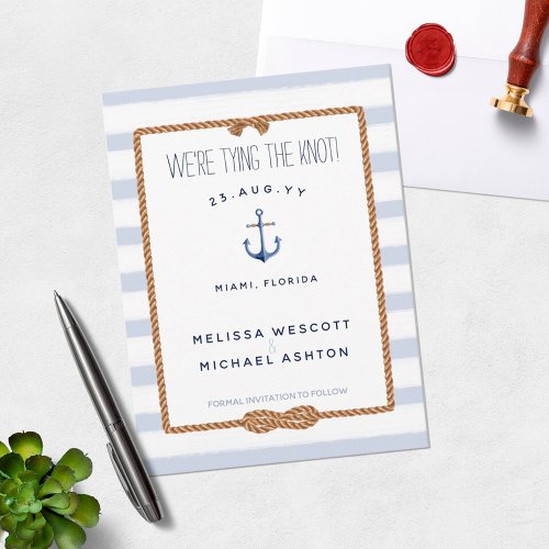 Nautical Tying the Knot Infinity  Blue Watercolor Save The Date