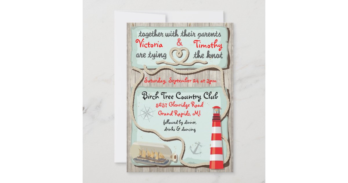 Nautical tying the knot wedding invitations zazzle