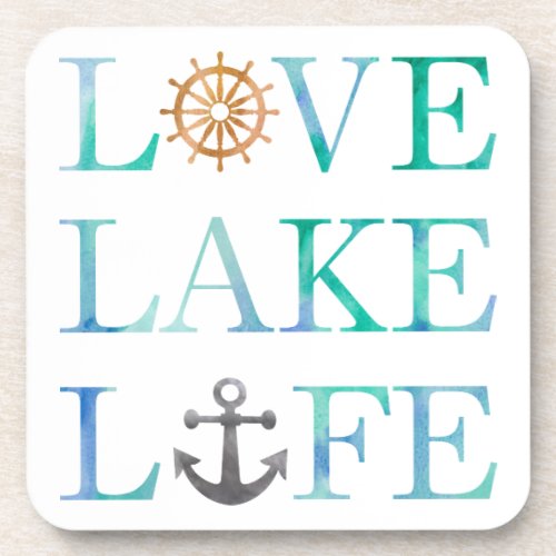 Nautical Typography Love Lake Life Anchor Wheel Coaster