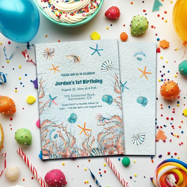 Nautical Under the Sea 1st Birthday Invitation (Creator Uploaded)