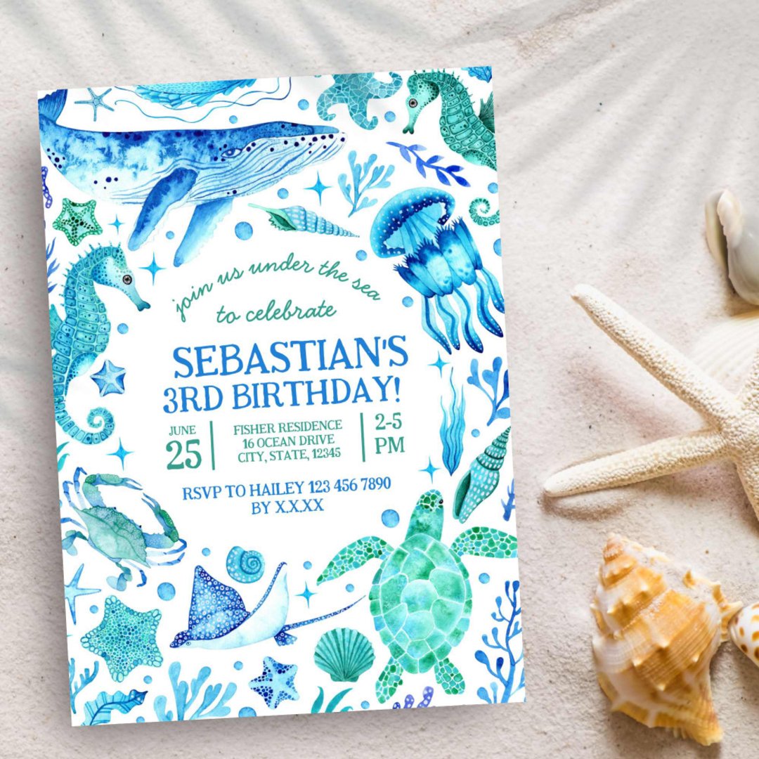 Nautical Under the Sea Blue Watercolor Invitation (Nautical Under the Sea Blue Watercolor Invitation)
