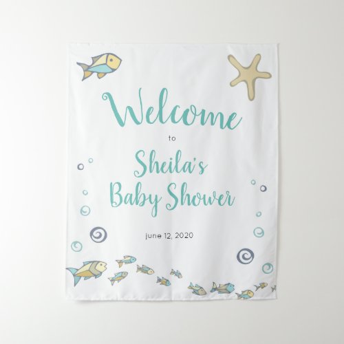 Nautical Under The Sea Cute Welcome to Baby Shower Tapestry