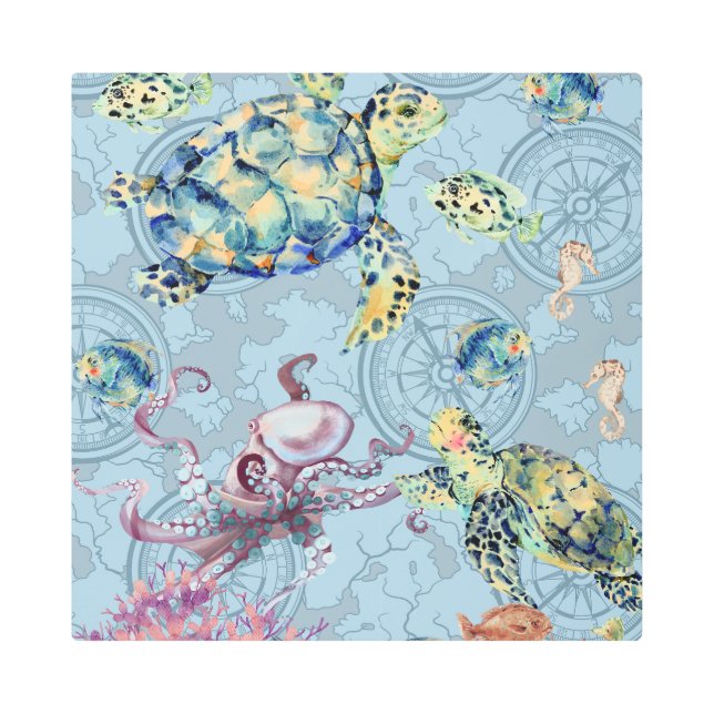 Nautical Under the Sea  Metal Print (Front)