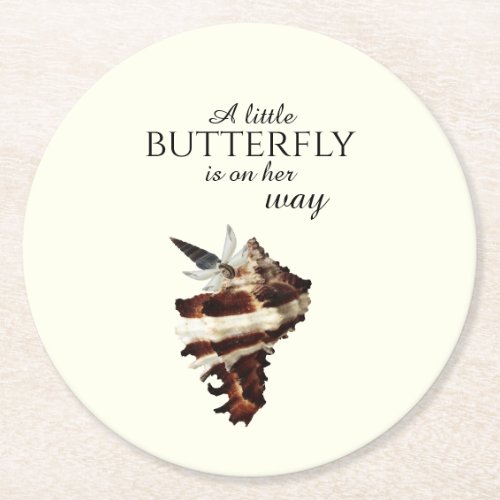Nautical under the sea shell desert chic butterfly round paper coaster